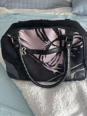TNA Black and Light Pink Travel Tote with Abstract Print